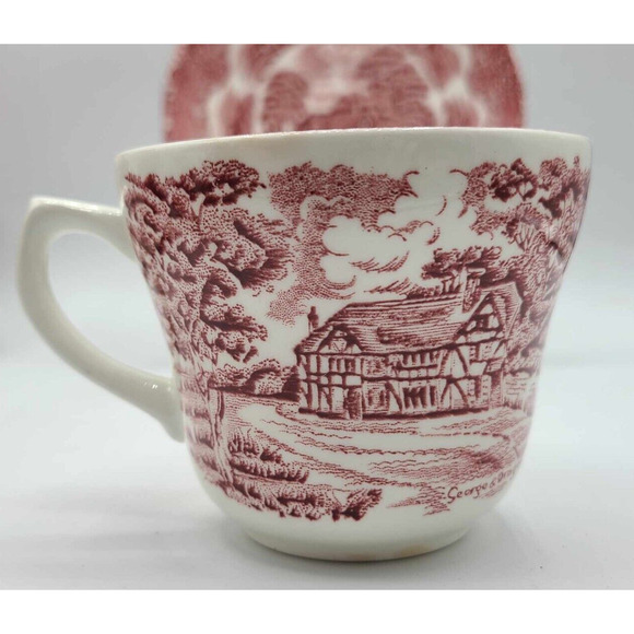 Vtg Grindley Red Staffordshire England Cups & Saucers Set of 6. English Country - Picture 5 of 14